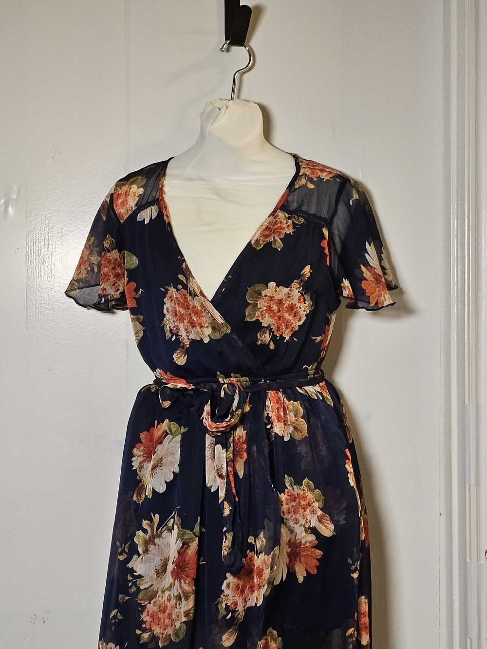 Band Of Gypsies Womens Size Small Maxi Dress Boho Floral Sheer Blue